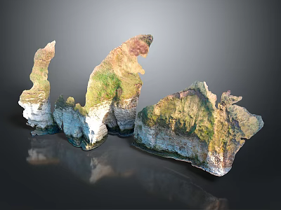 Rocky Terrain With Green Vegetation And White Rock Layers Showing Bottom Reflections 3d model