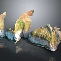 Rocky Terrain With Green Vegetation And White Rock Layers Showing Bottom Reflections