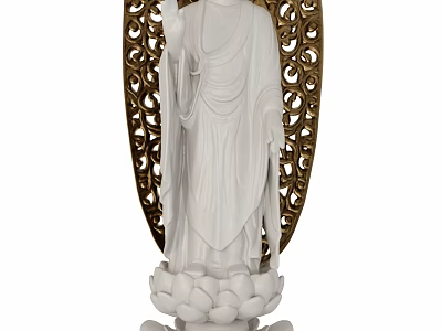 White Sculpture Carving With Lotus Base And Golden Intricate Cut Out Background 3d model