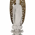 White Sculpture Carving With Lotus Base And Golden Intricate Cut Out Background