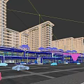 Modern Urban Residential Commercial Complex With High rise Buildings Street Vehicles And Pedestrians At Dusk