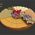 Round Colorful Wooden Platter With Sliced Ham Cheese Grapes And Strawberries