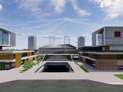 Modern Museum Architecture With Open Courtyard Greenery And Urban Skyline 3d model
