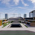 Modern Museum Architecture With Open Courtyard Greenery And Urban Skyline
