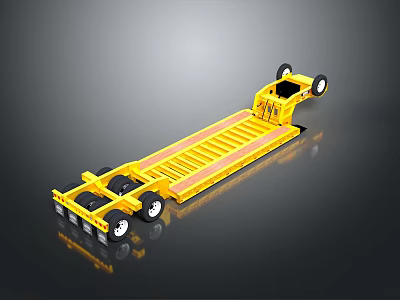 Yellow Heavy Duty Flatbed Trailer with Multiple Wheels and Flat Loading Platform 3d model