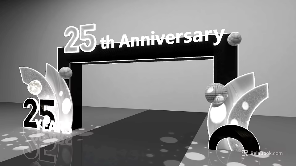 25th Anniversary Event Entrance With Decorative Spheres And Arch Structure 3d model 