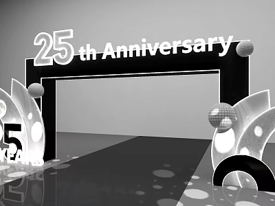 25th Anniversary Event Entrance With Decorative Spheres And Arch Structure 3d model