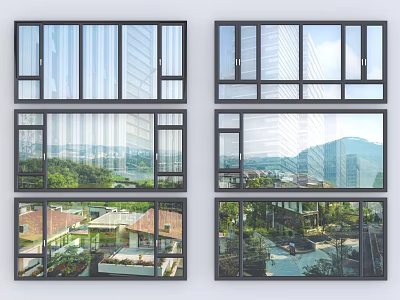 Modern Casement Windows With Black Frame And Exterior Mountain Courtyard Views 3d model