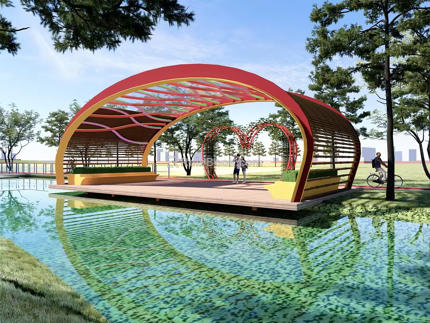Modern Waterfront Colored Gallery Frame Lakeside Rest Pavilion Ecological Pin Landscape Pavilion 3d model