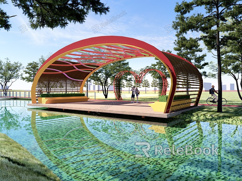 Modern Waterfront Colored Gallery Frame Lakeside Rest Pavilion Ecological Pin Landscape Pavilion model