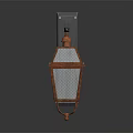 Vintage Furniture Wall Lantern with Copper Frame Blue Glass and Metal Scroll Decoration