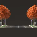 Vibrant Urban Streetscape With Orange Trees Bus Stops And BUS Lane Road