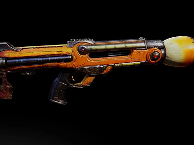 Futuristic Sci-Fi Ornamental Decor Collection with Orange Yellow Mechanical Design Metallic Accents 3d model