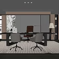 Modern Office Interior With Leather Chair Gray Chairs Desk And Marble Wall