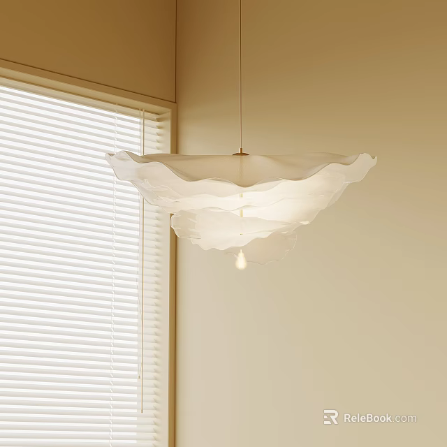 Modern White Layered Ruffled Pendant Light Installed Near Window With Blinds 3d model