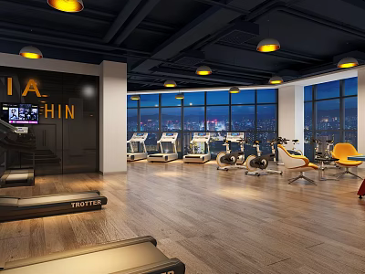 Modern Fitness Gym With Spacious Workout Area Various Exercise Equipment And Bright Lighting 3d model