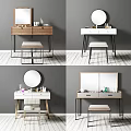 Modern Dressing Table With Round Mirror Drawers Stool And Accessories 3d model