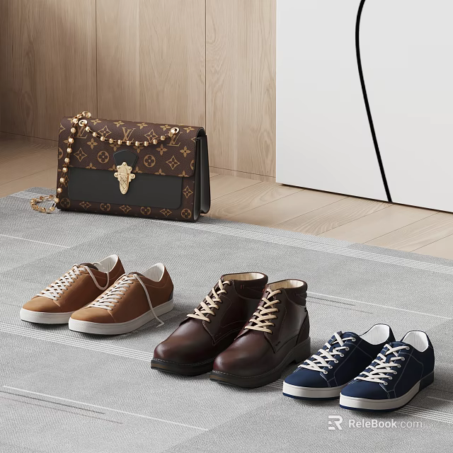 Assorted Stylish Shoes Showcased In Modern Space 3d model 