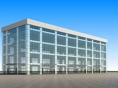 Modern Glass Commercial Building With Clear Window Facade And Blue Sky Background 3d model