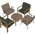 Round Wooden Table With Four Upholstered Chairs In Green And Beige