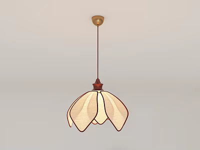 Modern Decorative Chandelier With Petal Shaped Cream Lampshade Golden Ceiling Base And Brown Hanging Cord 3d model