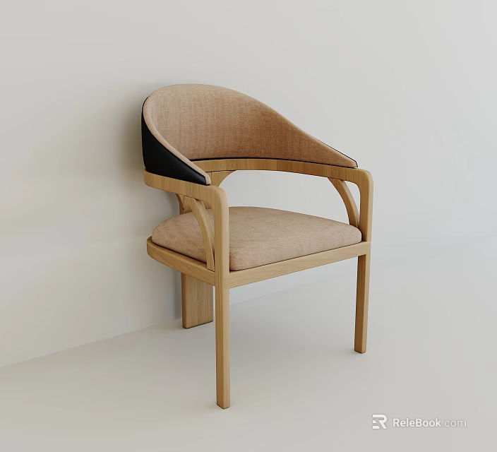 Modern Single Armchair With Wooden Frame Beige Cushion And Black Backrest 3d model 