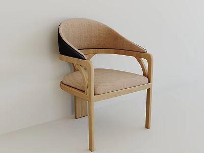 Modern Single Armchair With Wooden Frame Beige Cushion And Black Backrest 3d model