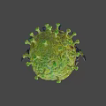 3D Rendered Virus Model With Green Spikes Yellow Green Surface Menacing Eyes And Sharp Fangs