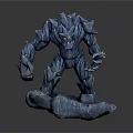 Blue Rock Creature Character Standing With Red Eyes On Rock Base
