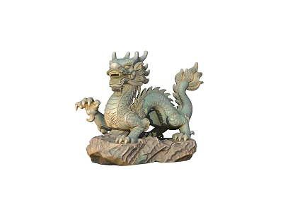 Detailed Mythical Dragon Sculpture Carved In Bronze With Clawed Feet And Stone Base 3d model