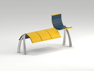 Modern Yellow Blue Public Chair with Sleek Metal Frame for Public Spaces 3d model