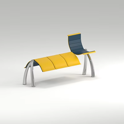 Modern Yellow Blue Public Chair with Sleek Metal Frame for Public Spaces 3d model