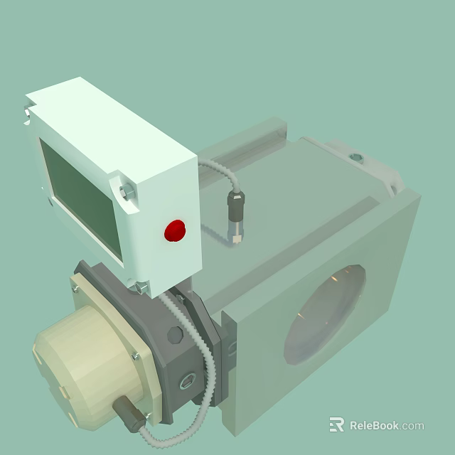 Industrial Equipment With White Control Panel Red Button And Gray Main Body 3d model 