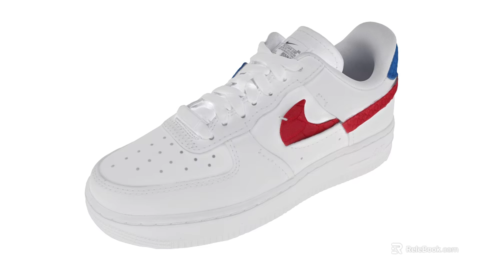 White Sports Shoes With Red Nike Logo Blue Heel Detail And Lace Up Design 3d model 