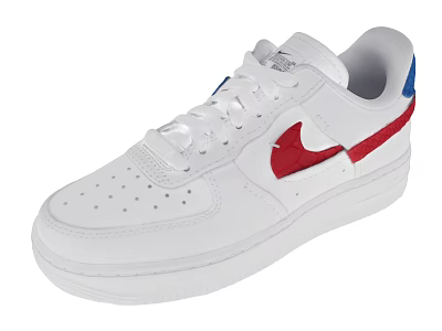 White Sports Shoes With Red Nike Logo Blue Heel Detail And Lace Up Design 3d model