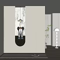 Modern Entryway With Marble Wall Pendant Light Kaws Decor And Green Plant Floor Lamp