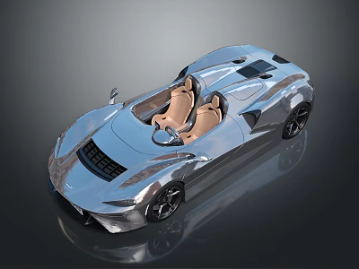 Silver Convertible Sports Car With Brown Leather Seats And Sleek Modern Design 3d model