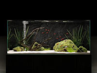 Beautiful Aquarium Setup With Red Fish Driftwood Aquatic Plants And White Sand 3d model