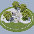 Circular Landscape Design With Tree Pits Grass Paved Ground And Seating Area 3d model