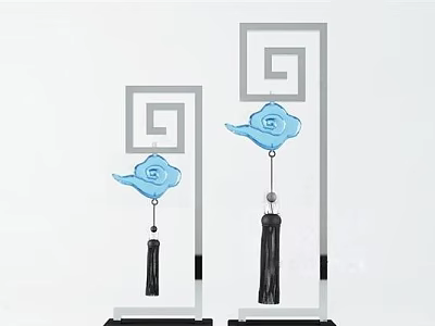 Two Piece Decorative Ornament Set With Greek Key Frames Blue Cloud Pendants And Black Tassels 3d model