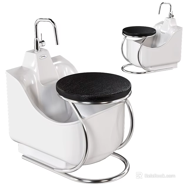 Stylish Bathroom Accessories Set With Black Seats And Metal Frames 3d model 