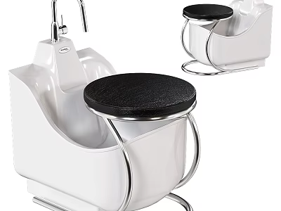 Stylish Bathroom Accessories Set With Black Seats And Metal Frames 3d model