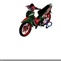 Green Red White Spirit Motorcycle Featuring Black Seat Red Wheels and Blue Stand