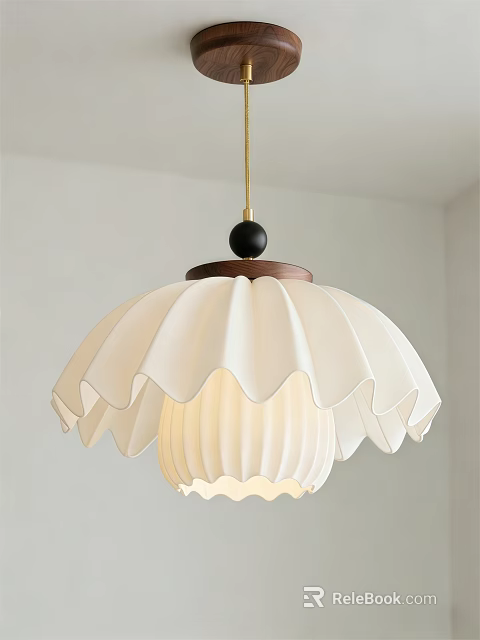 Modern White Pleated Chandelier With Black Brown Top Decoration And Elegant Design 3d model 