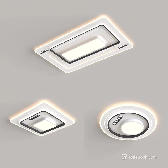 Illuminated Ceiling Lights In Square And Round Shapes 3d model 