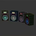 Four Modern Black Electronic Audio Speakers With Round Drivers And Grid Design 3d model