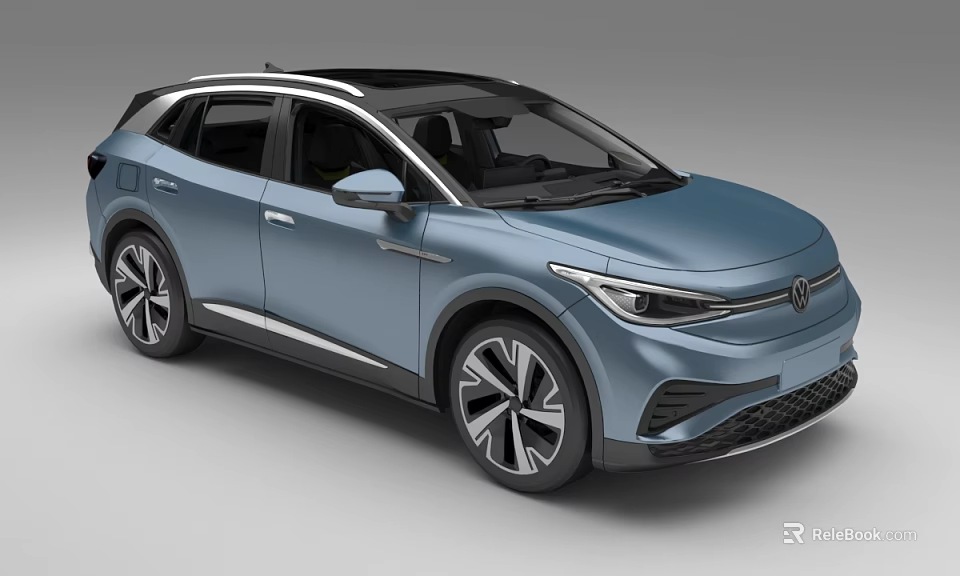 Blue Electric SUV Car Modern Design With Panoramic Sunroof Sporty Wheels And Front Grille 3d model 