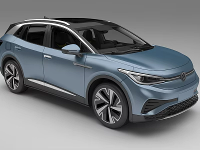 Blue Electric SUV Car Modern Design With Panoramic Sunroof Sporty Wheels And Front Grille 3d model