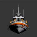 Coast Guard Rescue Boat With Orange Accents Life Rings And US Flag