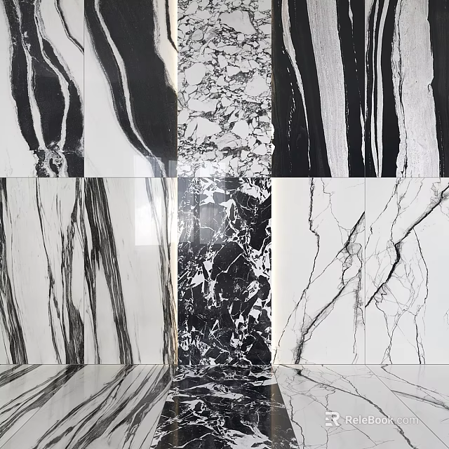 Marble Patterned Panels With Various Black And White Textures For Decorative Use 3d model